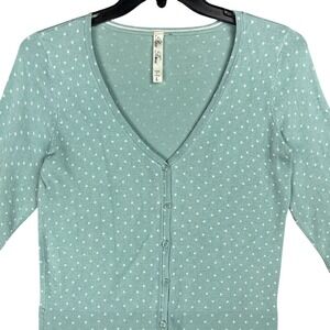 Pina Rossi‎ Sweater Womens L Green Cardigan Polka Dot Button Up Modern Classic